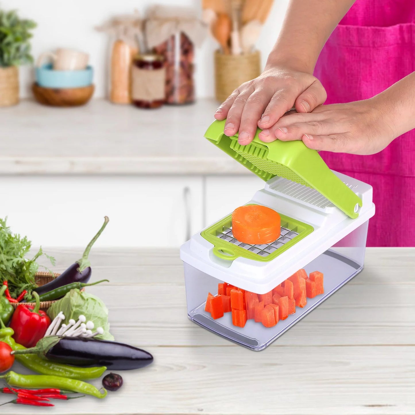 Multifunctional Vegetable Chopper and Slicer, Vegetable Chopper, Onion Chopper, with 3 Blades for Cutting Tomato Potato