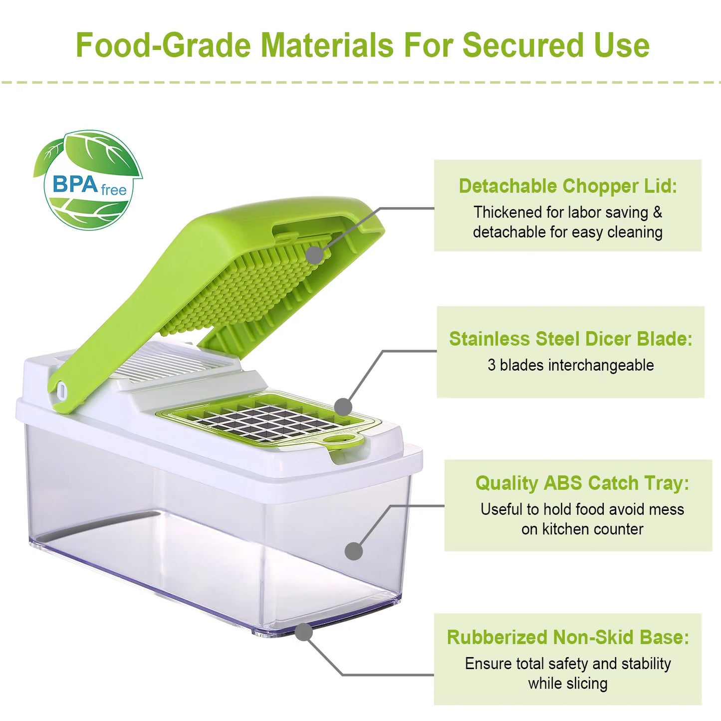 Multifunctional Vegetable Chopper and Slicer, Vegetable Chopper, Onion Chopper, with 3 Blades for Cutting Tomato Potato