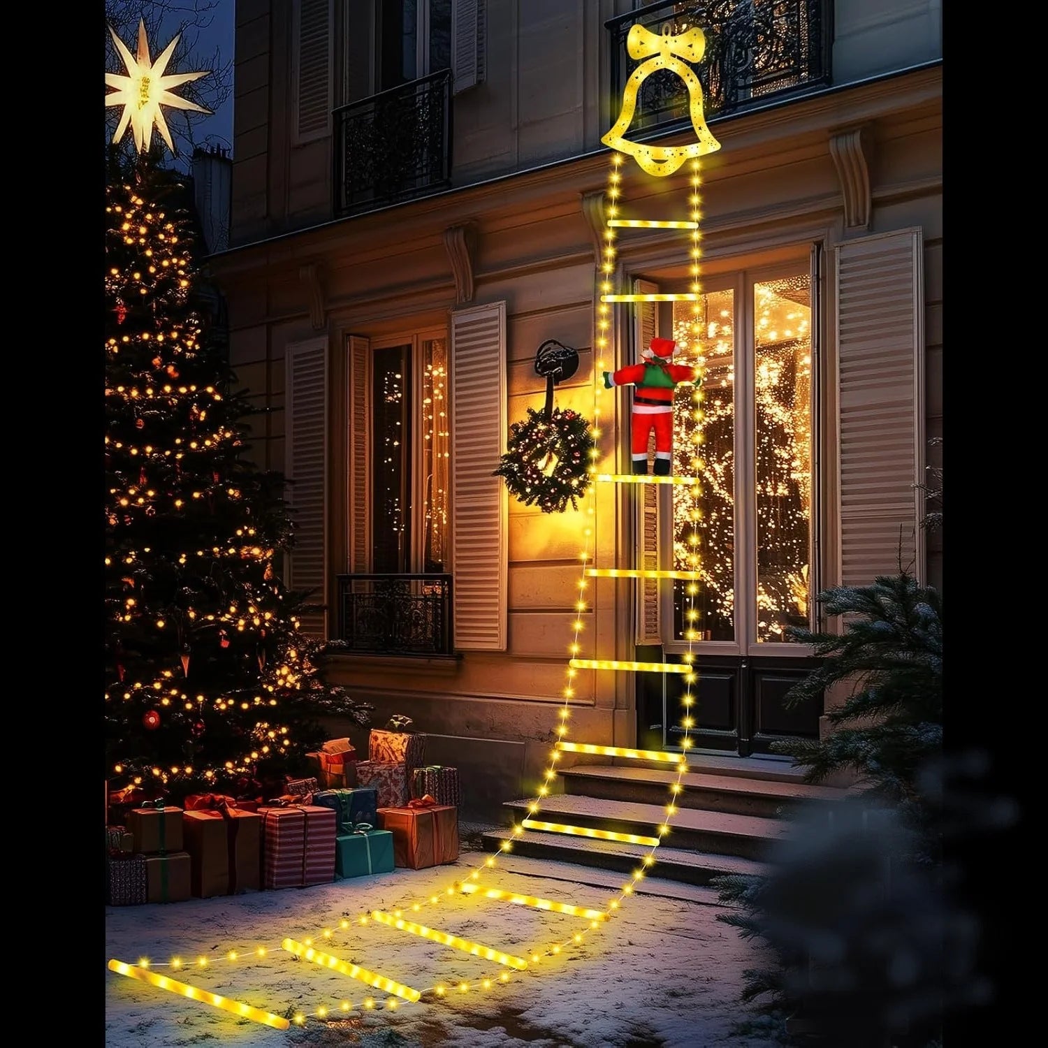 11 Ft Santa Claus Ladder Lights, Christmas Lights, Outdoor Ladder Lights