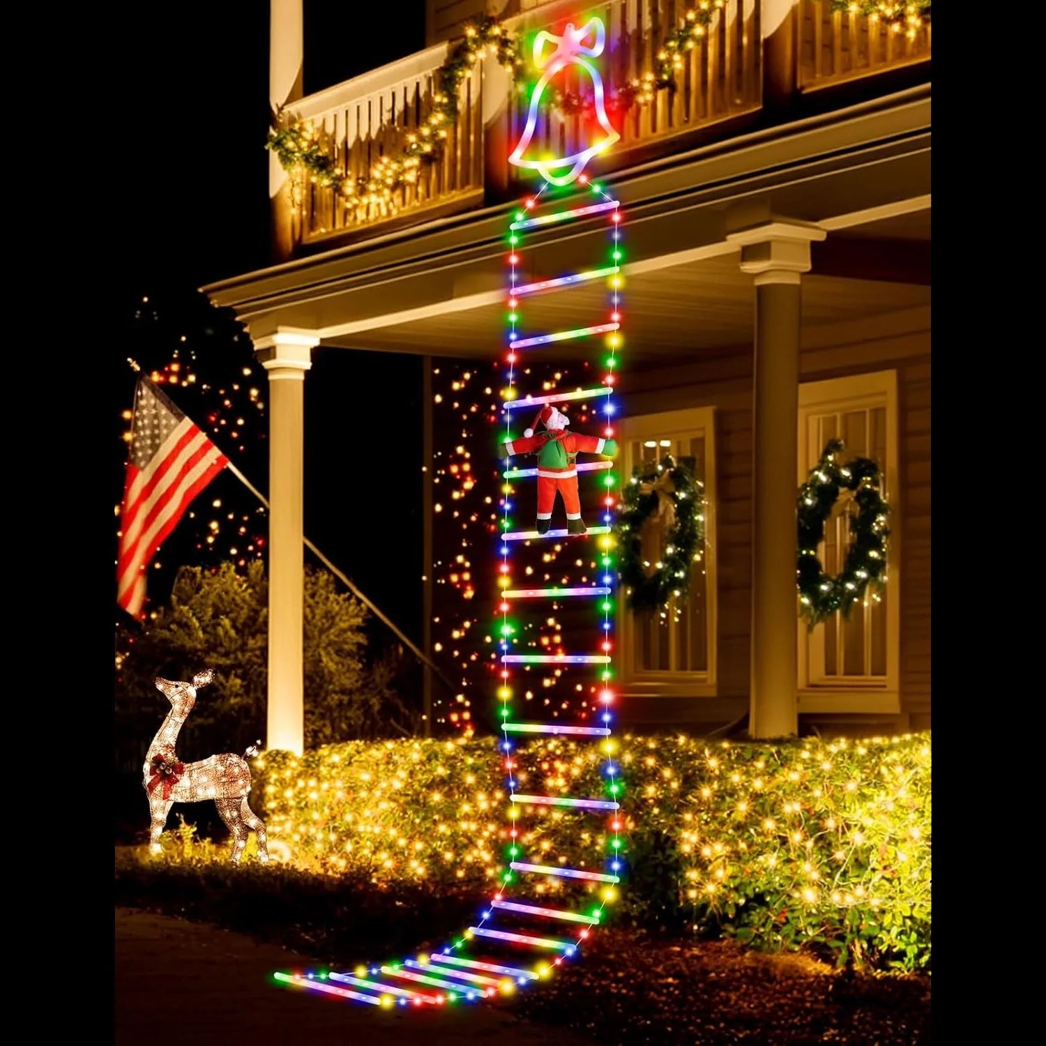 11 Ft Santa Claus Ladder Lights, Christmas Lights, Outdoor Ladder Lights