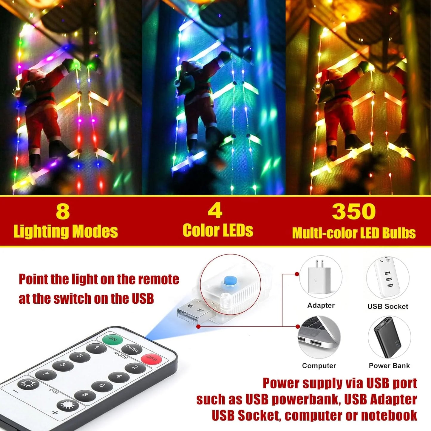 11 Ft Santa Claus Ladder Lights, Christmas Lights, Outdoor Ladder Lights