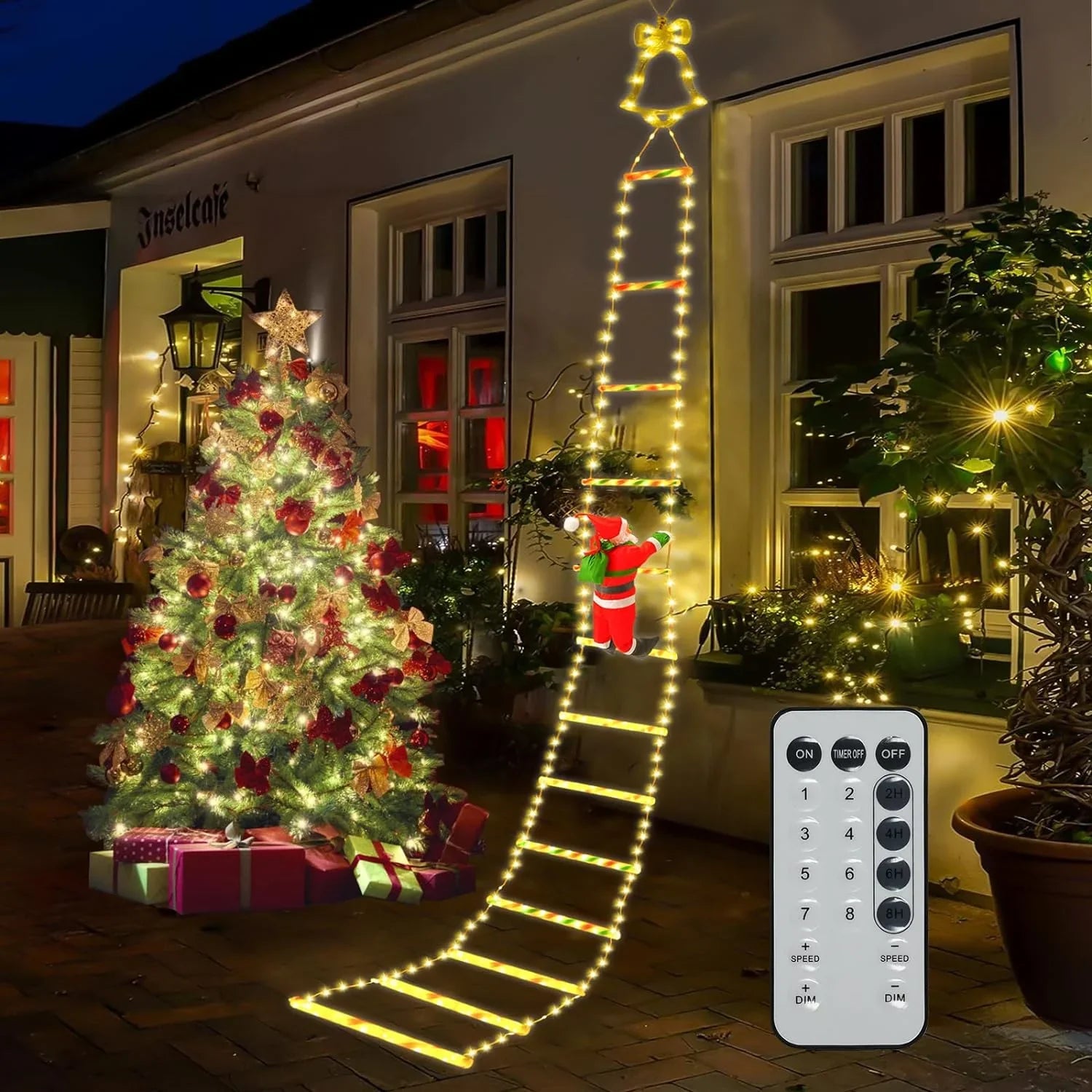 11 Ft Santa Claus Ladder Lights, Christmas Lights, Outdoor Ladder Lights