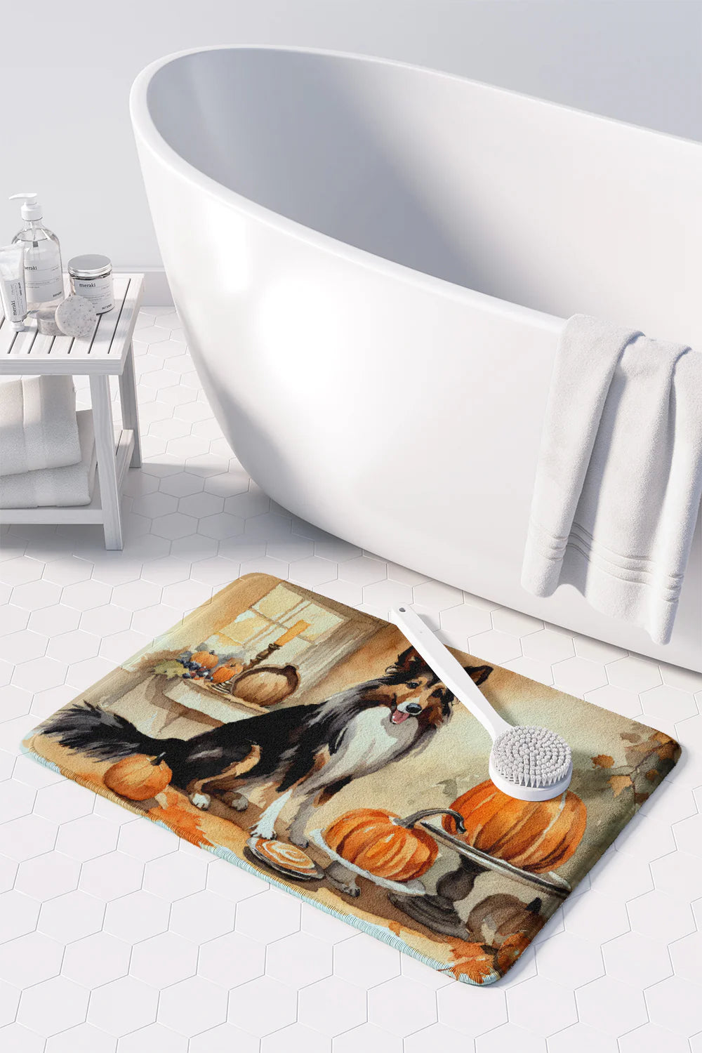Collie Fall Kitchen Pumpkins Memory Foam Kitchen Mat