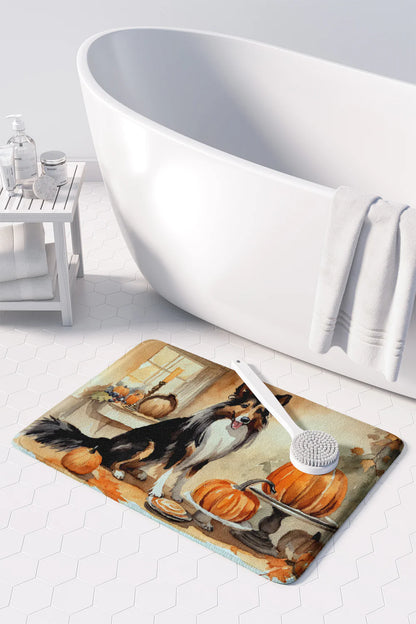 Collie Fall Kitchen Pumpkins Memory Foam Kitchen Mat