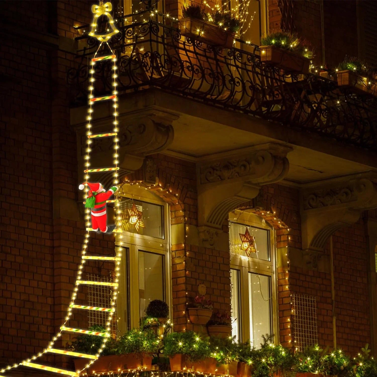 11 Ft Santa Claus Ladder Lights, Christmas Lights, Outdoor Ladder Lights