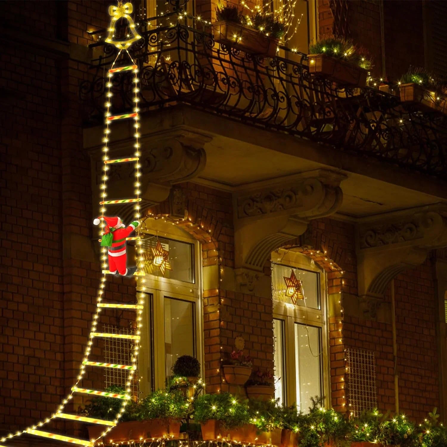 11 Ft Santa Claus Ladder Lights, Christmas Lights, Outdoor Ladder Lights